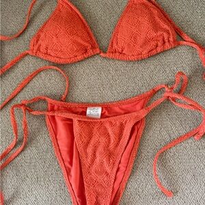 Red Textured Bikini Set